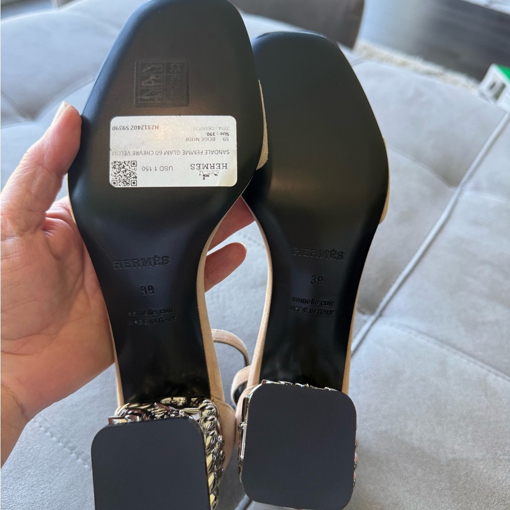 HERMES Creme Color Block Heel Sandals, new and never used - Picture 8 of 12